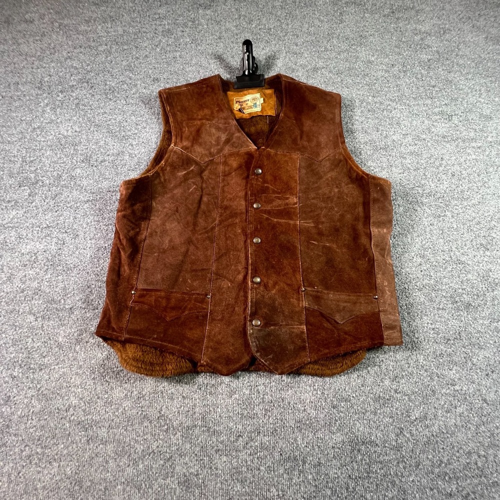 Vintage Pioneer Wear Biker Vest Men's 44 Brown Leather Cowboy Western Hunting